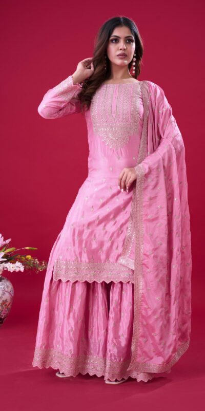 ZF 5006 Pink Color Chinon Silk Sequence Work Salwar Suit Casual, Wedding, Festive, Events . Expected Delivery  4-6 Working Days @2149/- only      | Casual Suits, Jump Suits, Creative suits, Designer Suits, Palazzo Suits, Party Wear Suits, Patiala Suits, Salwar suit, Straight Suits