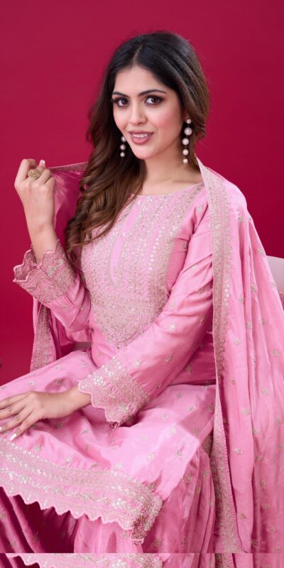 ZF 5006 Pink Color Chinon Silk Sequence Work Salwar Suit Casual, Wedding, Festive, Events . Expected Delivery  4-6 Working Days @2149/- only      | Casual Suits, Jump Suits, Creative suits, Designer Suits, Palazzo Suits, Party Wear Suits, Patiala Suits, Salwar suit, Straight Suits