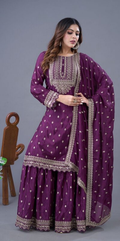 ZF 5006 Wine Color Chinon Silk Sequence Work Salwar Suit Casual, Wedding, Festive, Events . Expected Delivery  4-6 Working Days @2149/- only      | Casual Suits, Jump Suits, Creative suits, Designer Suits, Palazzo Suits, Party Wear Suits, Patiala Suits, Salwar suit, Straight Suits