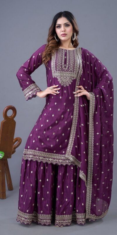 ZF 5006 Wine Color Chinon Silk Sequence Work Salwar Suit Casual, Wedding, Festive, Events . Expected Delivery  4-6 Working Days @2149/- only      | Casual Suits, Jump Suits, Creative suits, Designer Suits, Palazzo Suits, Party Wear Suits, Patiala Suits, Salwar suit, Straight Suits