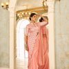 Fantastic Peach Color Chinon Embroidery Work Lace Border Saree