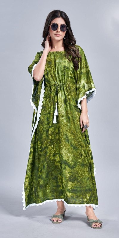Glowing Green Color Rayon Slab Center Belt Kaftan Suit