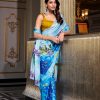 Gorgeous Sky Blue Color Satin Silk Printed Saree