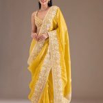 Stylist Yellow Color Gold Crush Sequins Work Fancy Border Saree