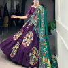 Wonderful Purple Color Tushar Silk Printed Foil Work Lehenga Choli
