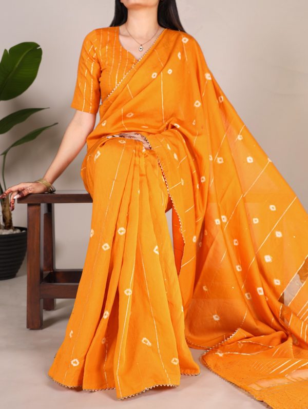 Mustard Chanderi Sequins Saree