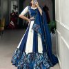 Blue Rayon Printed Print Lehenga Choli