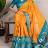 Mustard Tussar Chex Patola Saree