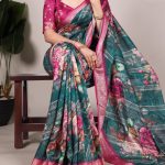 Firozi Tussar Printed Saree