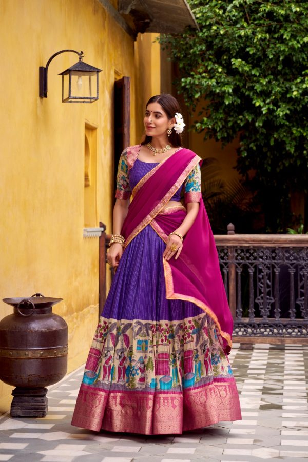 Purple Chanderi Kalamkari Lehenga Choli