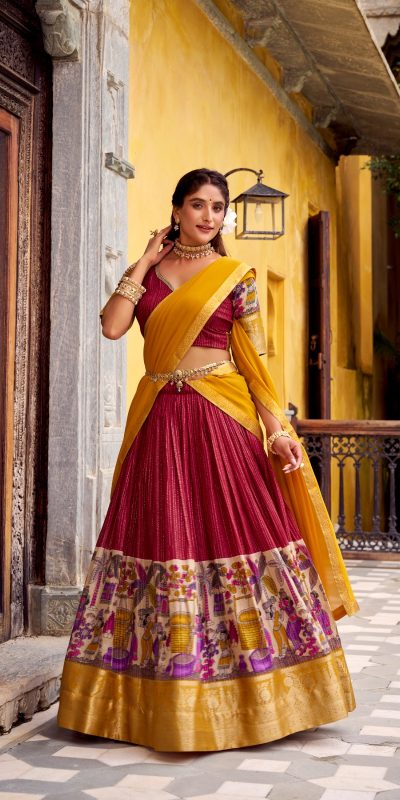 Red Chanderi Kalamkari Lehenga Choli