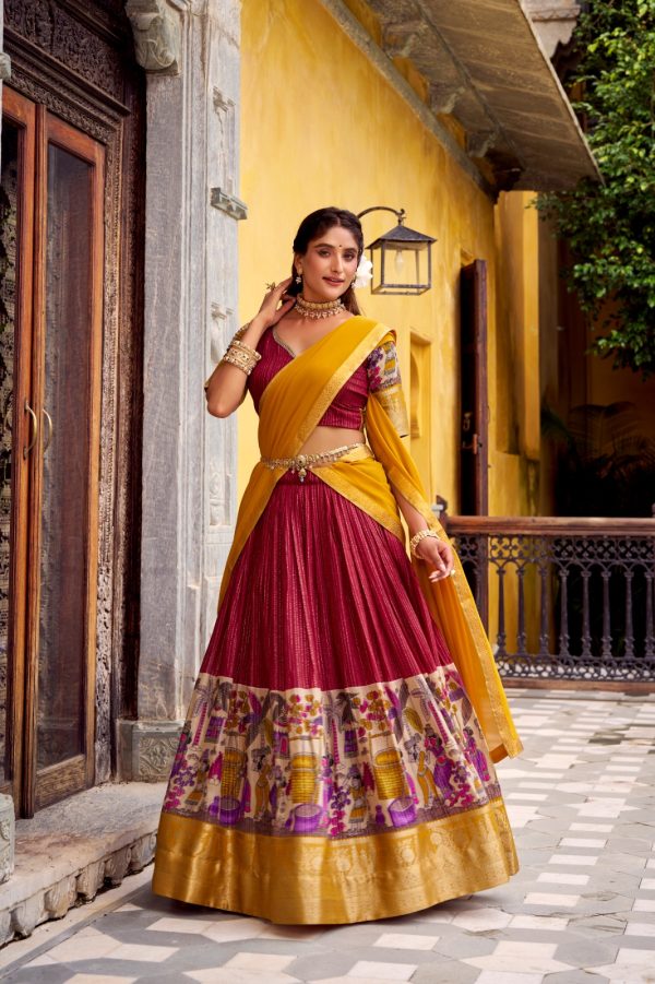 Red Chanderi Kalamkari Lehenga Choli