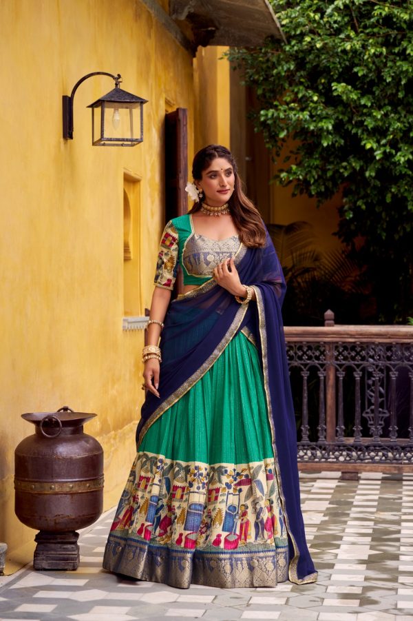 Firozi Chanderi Kalamkari Lehenga Choli