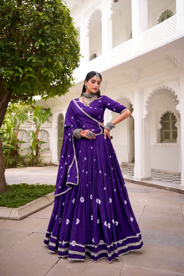 Purple Chanderi Bandhej Lehenga Choli