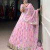Baby Pink Tabby Embossed Print Lehenga Choli