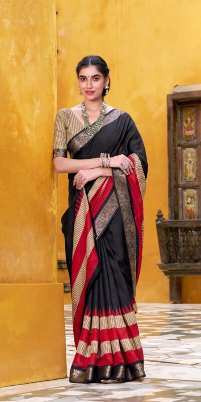 YNF 7049 Black Color Poly Cotton Printed With Zari Weaving Work Saree Casual, Wedding, Festive, Events . Expected Delivery 4-6 Working Days @1699/- only | Embroidered Sarees, Bollywood Sarees, Creative Sarees, Designer Sarees, Ethnic Saree, Modern Digital sarees, Party Wear Sarees, Sarees