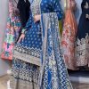 Blue Chinon Mirror Work Salwar Suit