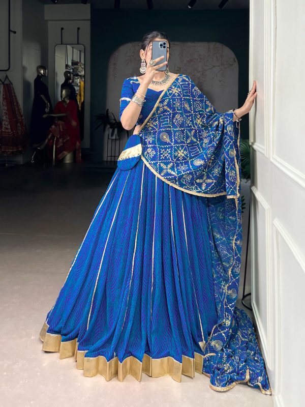 Blue Georgette Embossed Lehenga Choli