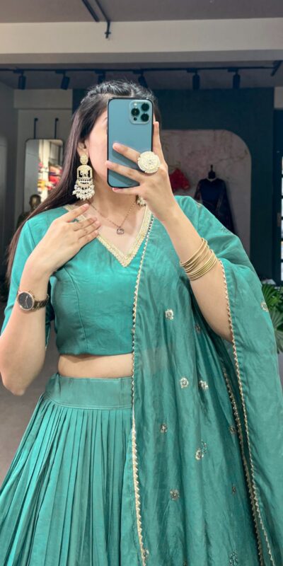 LNB 1906 Firozi Color Pure Chanderi Plain With Zari Weaving Work Border Lehenga Choli Wedding, Party, Festive, Events Etc. Delivery 4-6 Working Days Rs 1999 | Creative Lehenga, Bollywood Lehenga, Designer Lehenga, Embroidered Lehenga, Lehenga, Party Wear Lehenga