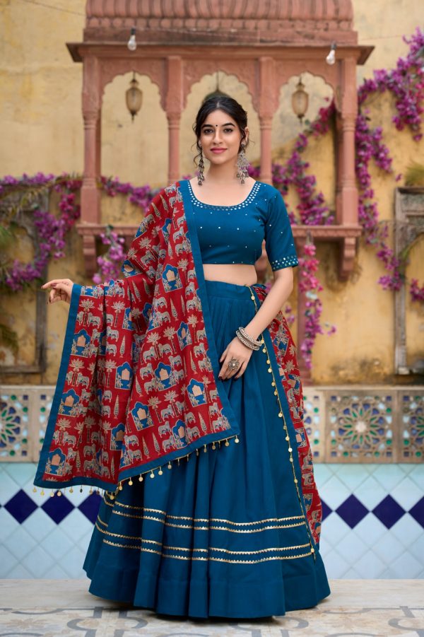 LNB 1697 Firozi Color Pure Cotton Plain With Gota Patti Touch Up Lehenga Choli Wedding, Party, Festive, Events Etc. Delivery 4-6 Working Days Rs 3499 | Creative Lehenga, Bollywood Lehenga, Designer Lehenga, Embroidered Lehenga, Lehenga, Party Wear Lehenga