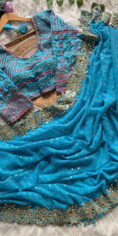 DF 3453 Firozi Color Faux Georgette 5mm Sequence Work Casual, Wedding, Festive, Events . Expected Delivery  4-6 Working Days @2099/- only                                                                                | Embroidered Sarees, Bollywood Sarees, Creative Sarees, Designer Sarees, Ethnic Saree, Modern Digital sarees, Party Wear Sarees, Sarees