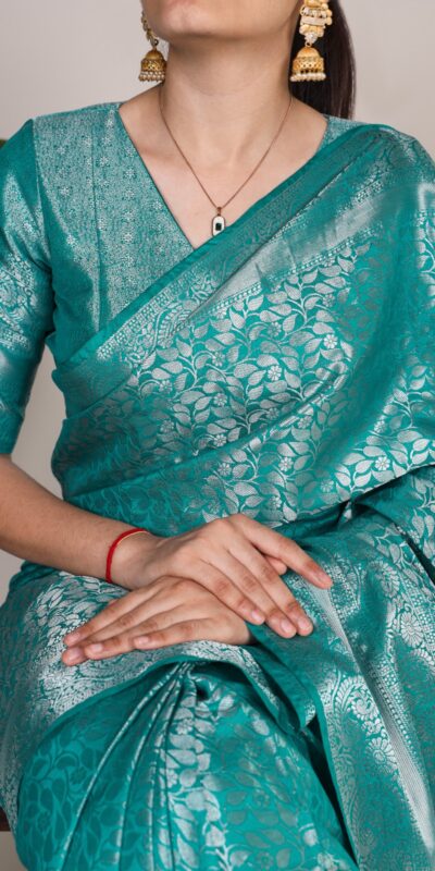 YNF 7404 Firozi Color Kanjivaram Zari Weaving Work Saree Casual, Wedding, Festive, Events . Expected Delivery  4-6 Working Days @1599/- only                                | Embroidered Sarees, Bollywood Sarees, Creative Sarees, Designer Sarees, Ethnic Saree, Modern Digital sarees, Party Wear Sarees, Sarees