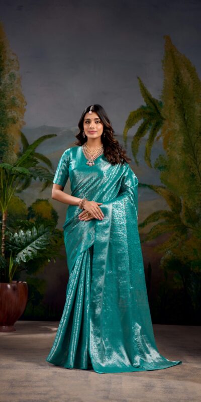 YNF 7404 Firozi Color Kanjivaram Zari Weaving Work Saree Casual, Wedding, Festive, Events . Expected Delivery 4-6 Working Days @1599/- only | Embroidered Sarees, Bollywood Sarees, Creative Sarees, Designer Sarees, Ethnic Saree, Modern Digital sarees, Party Wear Sarees, Sarees