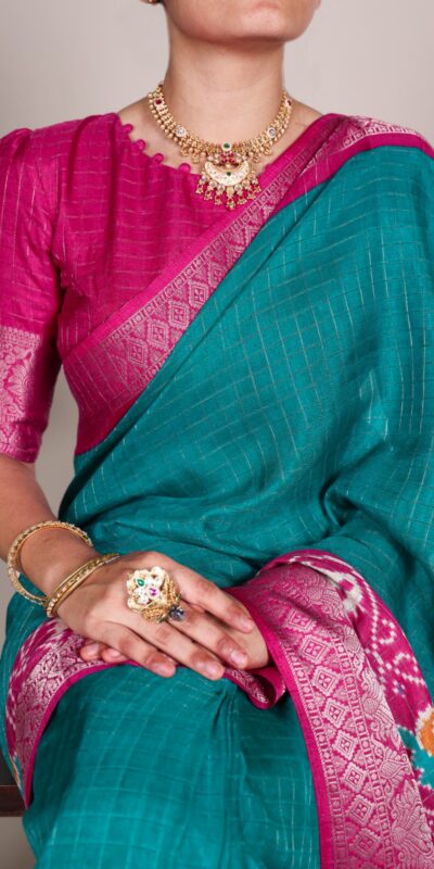 YNF 7029 Firozi Color Tussar Chex Patola Print Weaving Work Border Saree Casual, Wedding, Festive, Events . Expected Delivery  4-6 Working Days @1499/- only                                | Embroidered Sarees, Bollywood Sarees, Creative Sarees, Designer Sarees, Ethnic Saree, Modern Digital sarees, Party Wear Sarees, Sarees