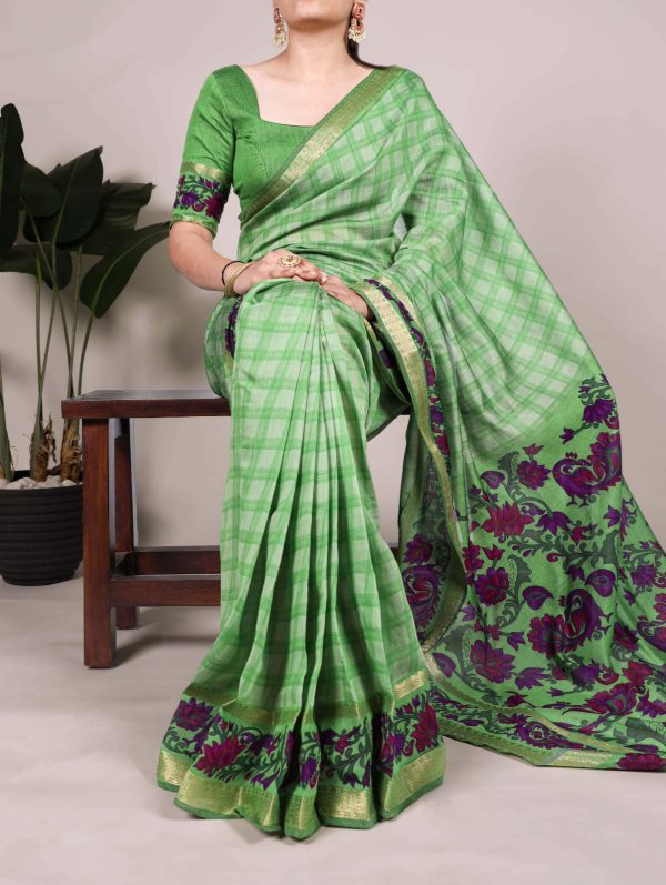 Green Chanderi Printed Saree