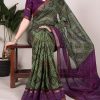 Green Polyester Weaving Printed Saree