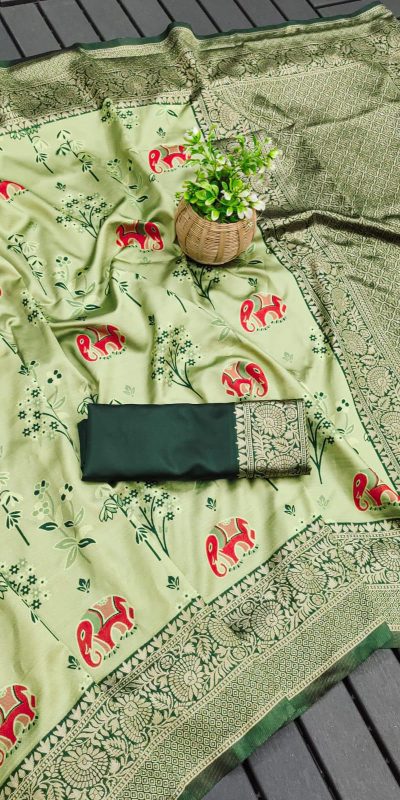 KP 6004 Green Soft Lichi Silk Jacquard Work With Designer Work Saree. Grab it for ₹1499. Delivery 4-6 Working Days. Shop now. | Embroidered Sarees, Bollywood Sarees, Creative Sarees, Designer Sarees, Ethnic Saree, Modern Digital sarees, Party Wear Sarees, Sarees