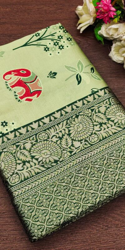 KP 6004 Green Soft Lichi Silk Jacquard Work With Designer Work Saree. Grab it for ₹1499. Delivery 4-6 Working Days. Shop now. | Embroidered Sarees, Bollywood Sarees, Creative Sarees, Designer Sarees, Ethnic Saree, Modern Digital sarees, Party Wear Sarees, Sarees