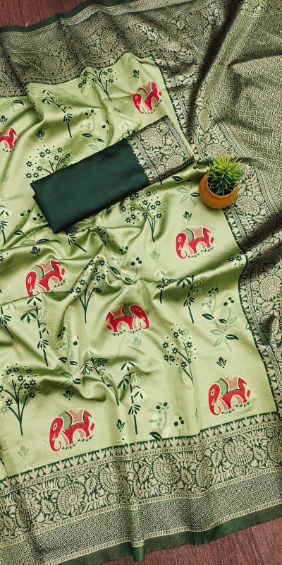 KP 6004 Green Soft Lichi Silk Jacquard Work With Designer Work Saree. Grab it for ₹1499. Delivery 4-6 Working Days. Shop now. | Embroidered Sarees, Bollywood Sarees, Creative Sarees, Designer Sarees, Ethnic Saree, Modern Digital sarees, Party Wear Sarees, Sarees