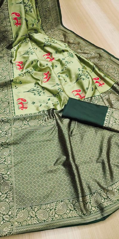 KP 6004 Green Soft Lichi Silk Jacquard Work With Designer Work Saree. Grab it for ₹1499. Delivery 4-6 Working Days. Shop now. | Embroidered Sarees, Bollywood Sarees, Creative Sarees, Designer Sarees, Ethnic Saree, Modern Digital sarees, Party Wear Sarees, Sarees