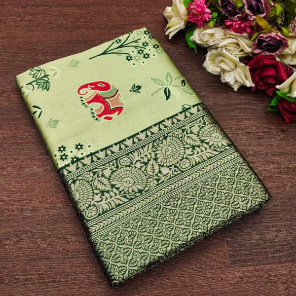 KP 6004 Green Soft Lichi Silk Jacquard Work With Designer Work Saree. Grab it for ₹1499. Delivery 4-6 Working Days. Shop now. | Embroidered Sarees, Bollywood Sarees, Creative Sarees, Designer Sarees, Ethnic Saree, Modern Digital sarees, Party Wear Sarees, Sarees