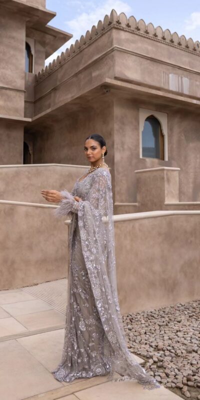 DF 3395 Grey Color Mono Net 5mm Multi & Sequins Embroidery Work Saree Casual, Wedding, Festive, Events . Expected Delivery 4-6 Working Days @1799/- only | Embroidered Sarees, Bollywood Sarees, Creative Sarees, Designer Sarees, Ethnic Saree, Modern Digital sarees, Party Wear Sarees, Sarees