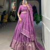 Lavender Chanderi Weaving Lehenga Choli