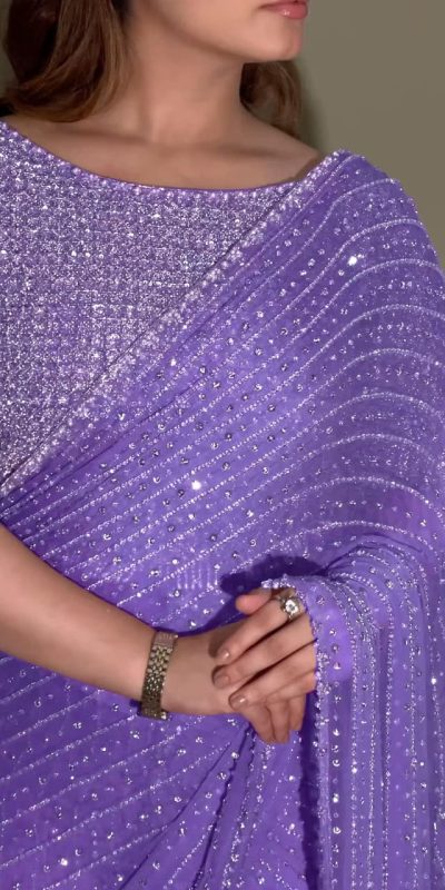 YNF 3452 -DF 3452 Lavender Color Georgette Sequins Multy Embroidery Work Saree Casual, Wedding, Festive, Events . Expected Delivery  4-6 Working Days @1799/-                                                                                 | Embroidered Sarees, Bollywood Sarees, Creative Sarees, Designer Sarees, Ethnic Saree, Modern Digital sarees, Party Wear Sarees, Sarees
