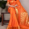 Light Orange Raw Silk Zari Weaving Saree