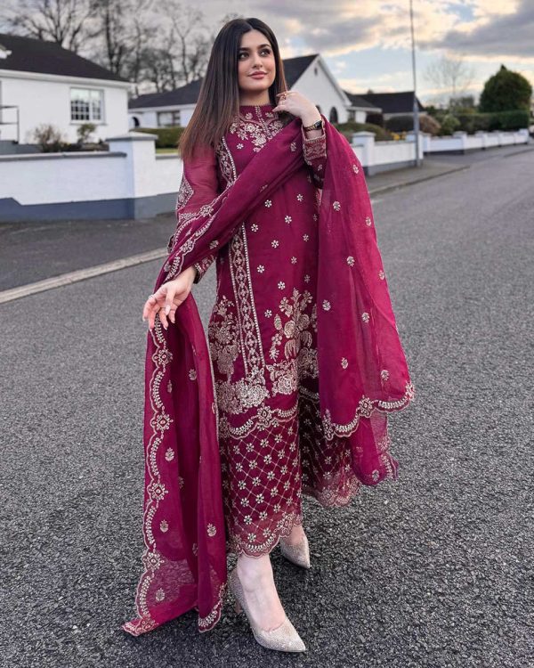 Maroon Georgette Embroidery Salwar Suit