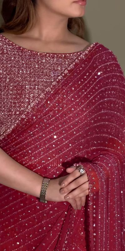 YNF 3452 Maroon -DF 3452 Color Georgette Sequins Multy Embroidery Work Saree Casual, Wedding, Festive, Events . Expected Delivery  4-6 Working Days @1799/- only                                                                                | Embroidered Sarees, Bollywood Sarees, Creative Sarees, Designer Sarees, Ethnic Saree, Modern Digital sarees, Party Wear Sarees, Sarees