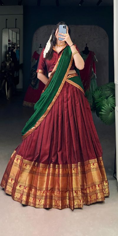 Maroon Narayan Pet Zari Weaving Lehenga Choli