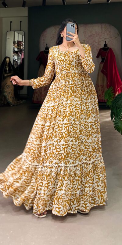 YNF 5016 Mustard Color Georgette Plain Sequins Embroidery Lace Gown Casual, Wedding, Festive, Events . Expected Delivery 4-6 Working Days @1599/- only | Bollywood Gowns, Creative Gowns, Designer Gowns, Embroidered Gowns, Gowns, Party Wear Gowns