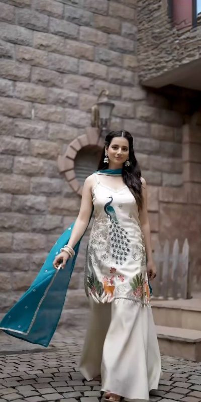 Off White French Embroidery Salwar Suit