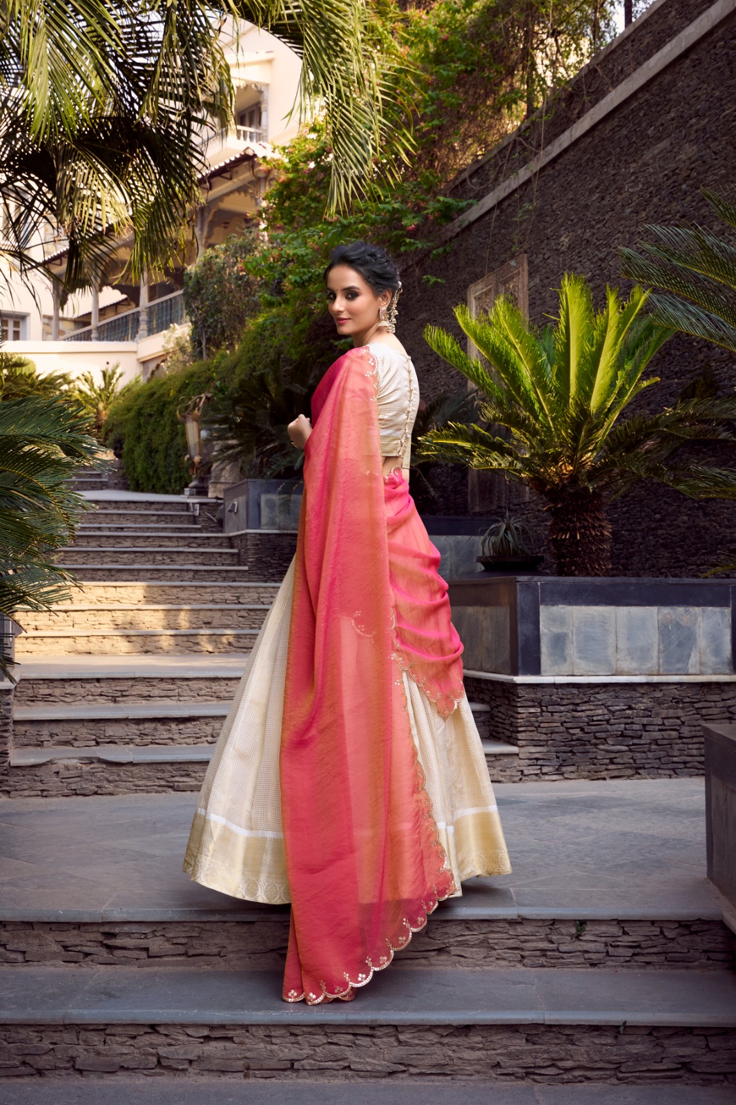 Off White Jacquard Weaving Lehenga Choli - Image 3