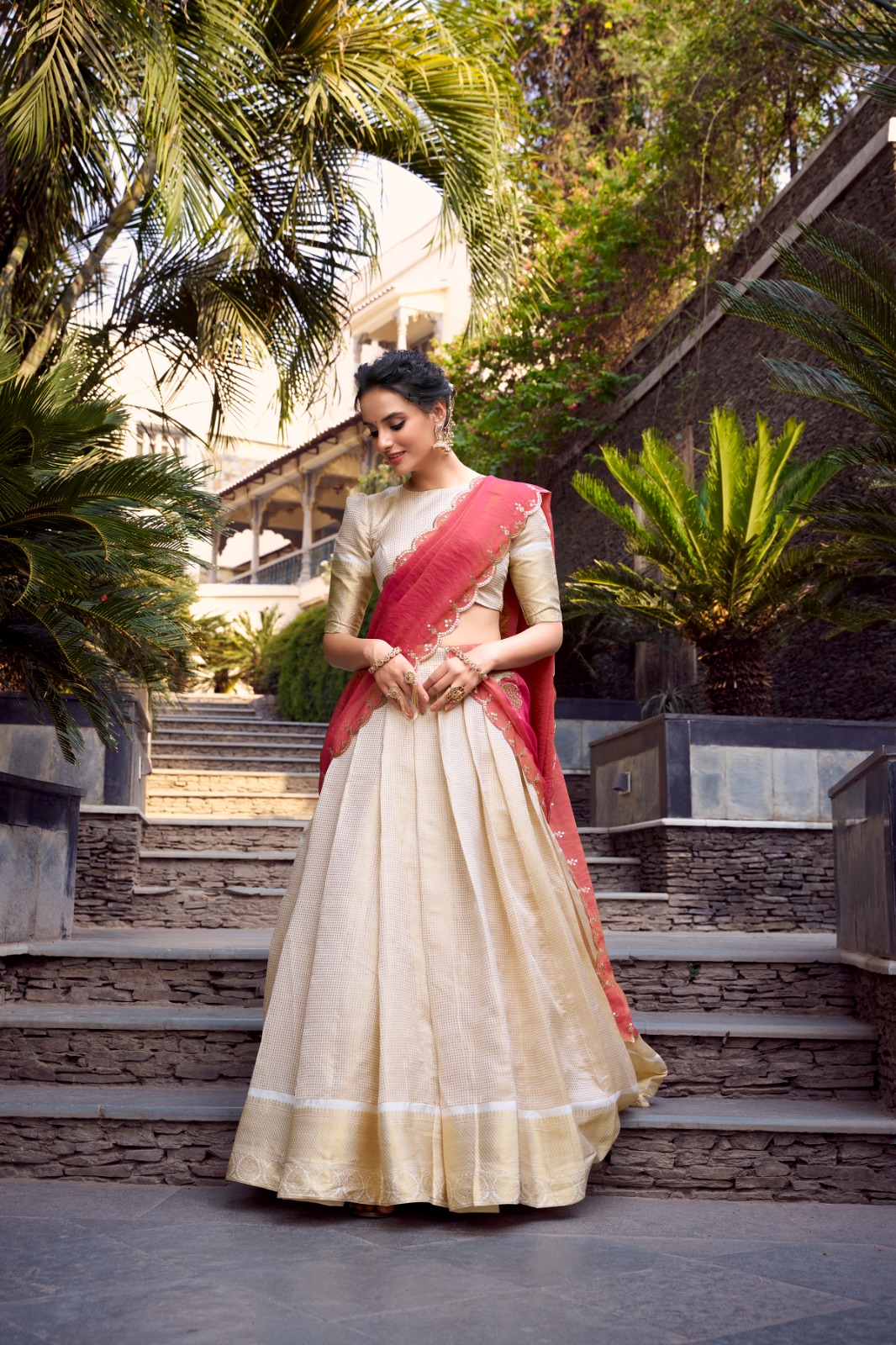 Off White Jacquard Weaving Lehenga Choli - Image 4