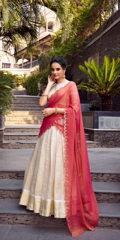 Off White Jacquard Weaving Lehenga Choli