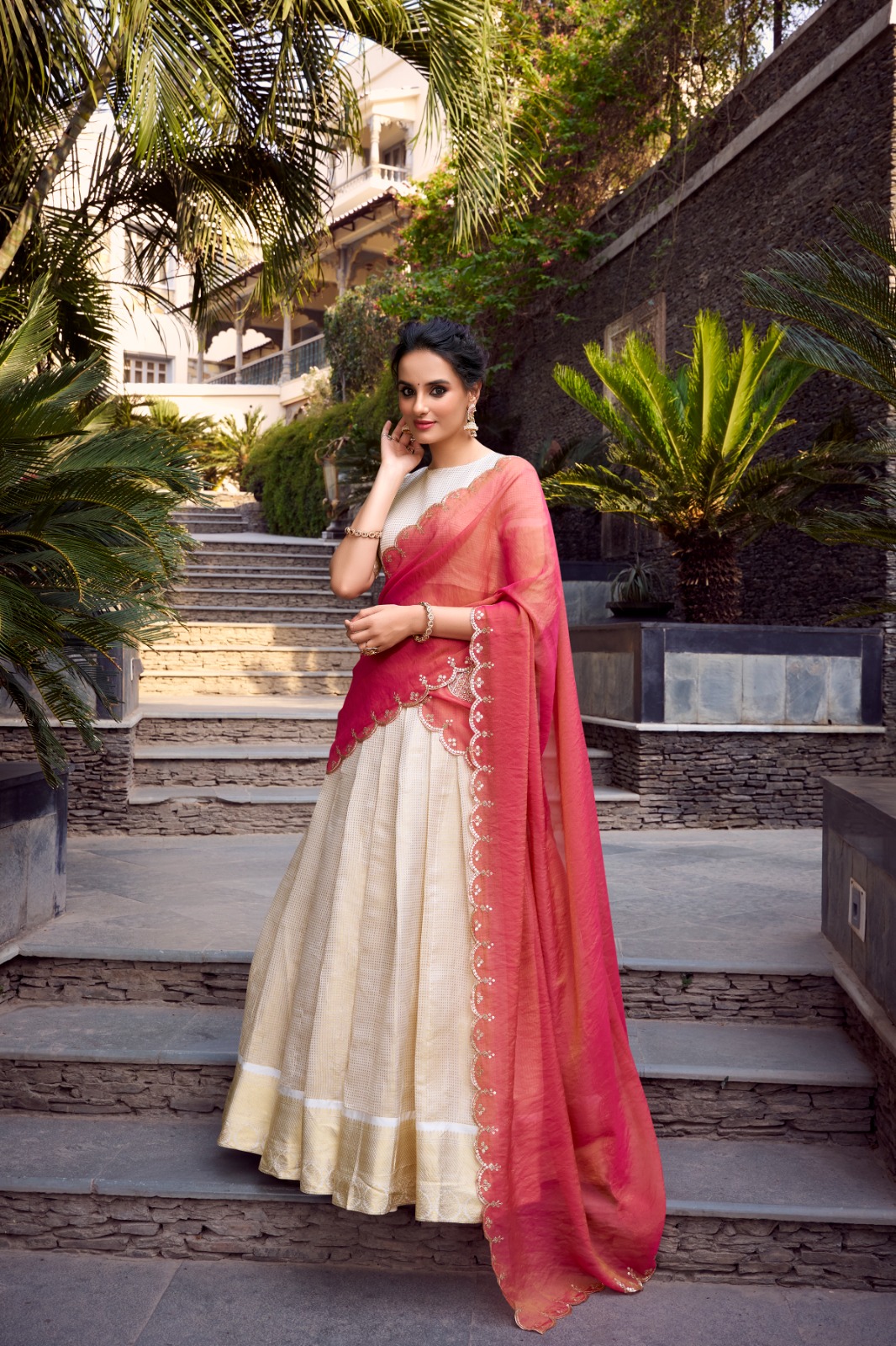 Off White Jacquard Weaving Lehenga Choli