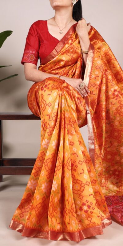 YNF 7416 Orange Color Jacquard Silk Patola Print Zari Weaving Work Saree Casual, Wedding, Festive, Events . Expected Delivery  4-6 Working Days @2599/- only                                                                                | Creative Sarees, Embroidered Sarees, Bollywood Sarees, Designer Sarees, Ethnic Saree, Modern Digital sarees, Party Wear Sarees, Sarees