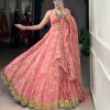 Peach Chiffon Embossed Lehenga Choli